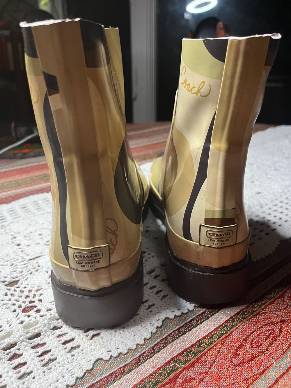 Vintage Coach cut off DIY Chop tall to short boots pull on brown tan Rain Boots - Picture 8 of 10